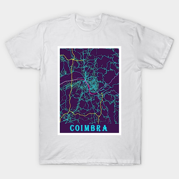 Coimbra Neon City Map, Coimbra Minimalist City Map Art Print T-Shirt by tienstencil